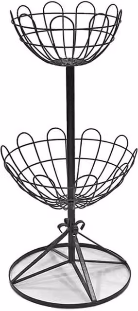 Garden Pride Two Tier Jardiniere Black Plastic Coated Steel Patio Planter Basket Stand