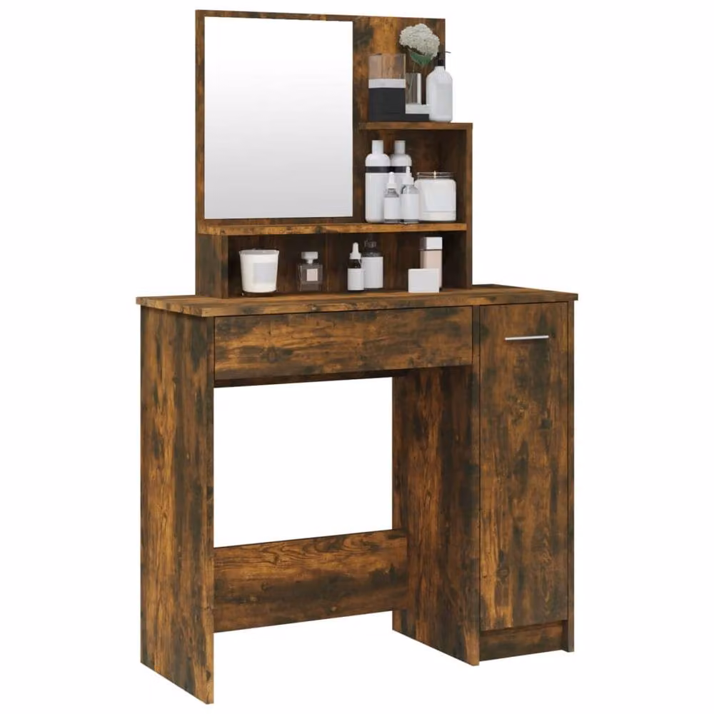 Berkfield Home Dressing Table with Mirror in Smoked Oak Brown, W: 86.5 cm, D: 35 cm, H: 136 cm – 3