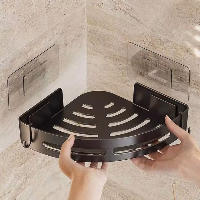 VOGREX Self Adhesive Corner Shower Storage Caddy, Black – 1