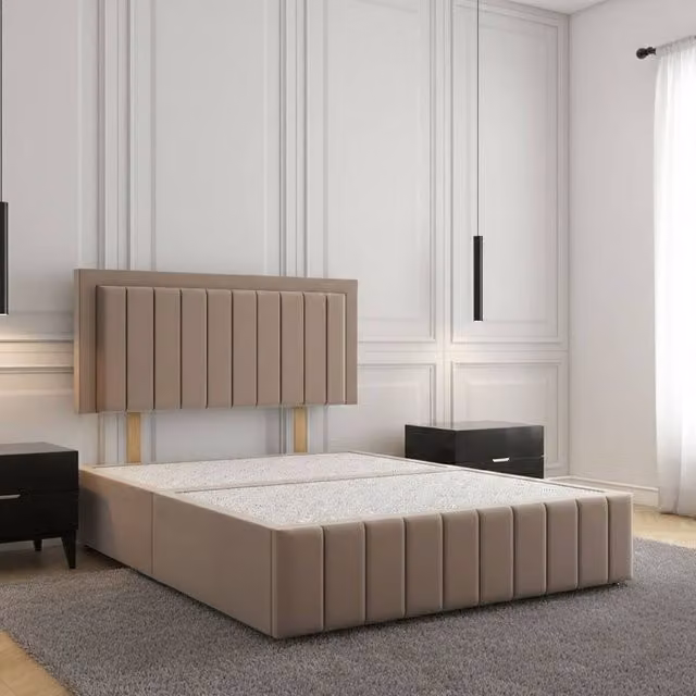 Regional Furnishings King Size Bronze Velvet Upholstered Divan Bed Base with 24 Inch Headboard and Footboard, W/D/H: 180 x 200 cm