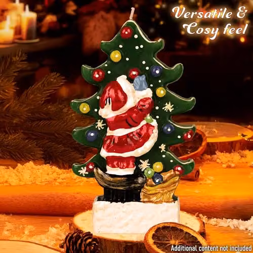 Deco Express Christmas Santa and Christmas Tree Festive Candle in Multicolour and Green, W/D/H: 19.5 x 11.5 x 11.5 cm – 3