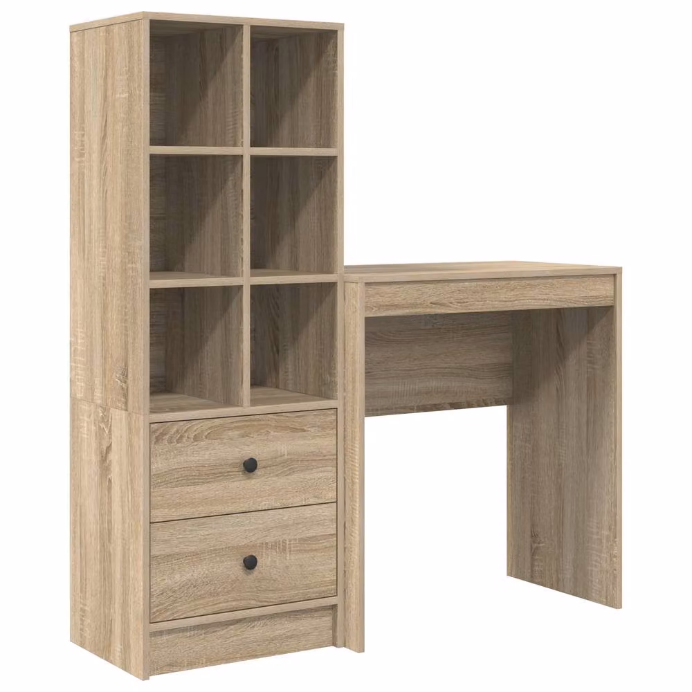 Berkfield Modern Writing Desk with Storage in Sonoma Oak and Beige – 2