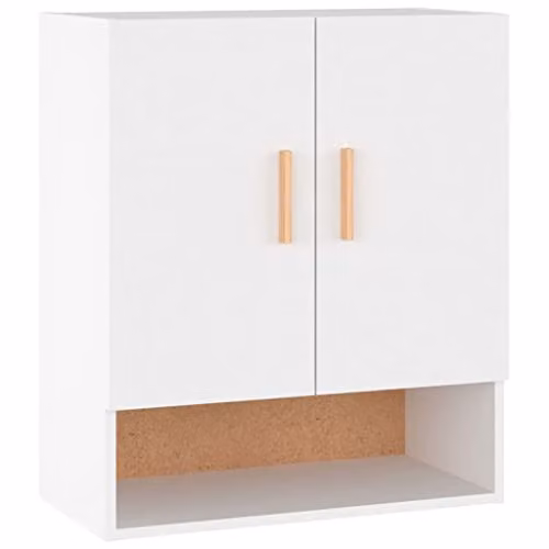 vidaXL Scandinavian White Wall Cabinet with Hinged Doors and Open Shelf, W/D/H: 60 x 31 x 70 cm – 1