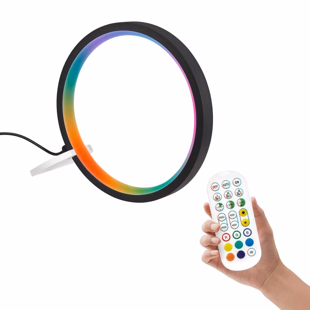 Briloner RGB LED Ring Table Lamp with Remote Control, Timer and Dimming Function, Black, W/D/H: 20 x 20 x 20 cm – 2