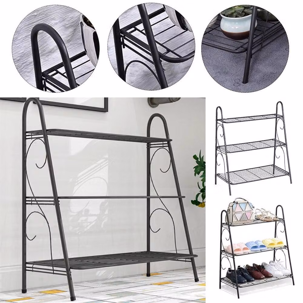 Havendro 3-Tier Matt Black Metal Ladder Plant Stand and Shoe Rack – 3