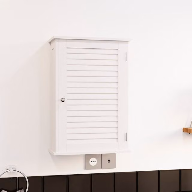Vida Designs White Modern Wall Mounted Bathroom Cabinet with Hinged Doors and Internal Shelves