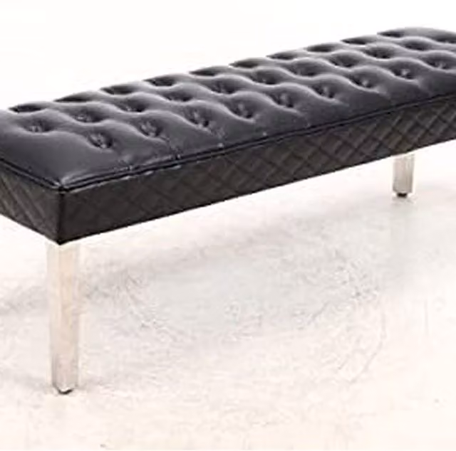 Modernique Rebecca Black Leather Upholstered Straight Dining Bench, Width: 155 cm