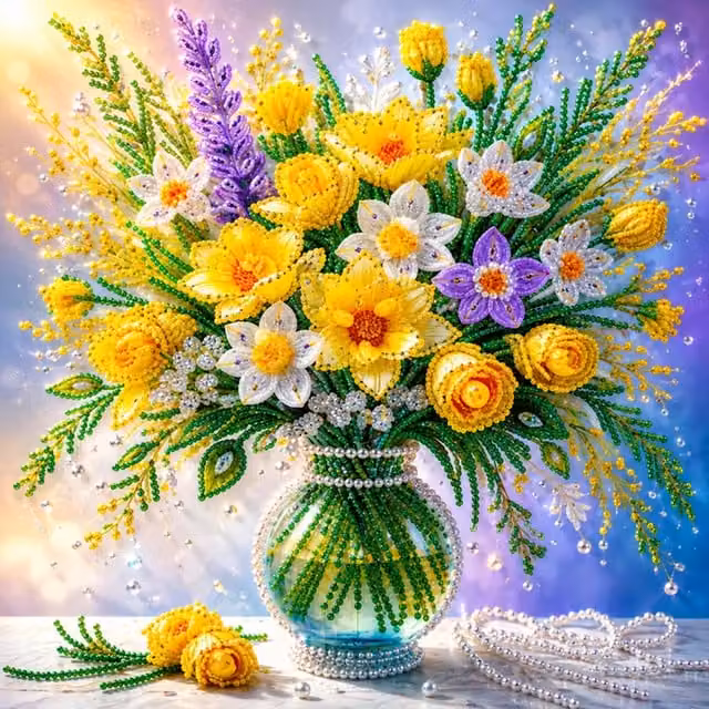 Syntego Spring Flowers in Glass Vase 5D DIY Diamond Painting Kit, Multicolour