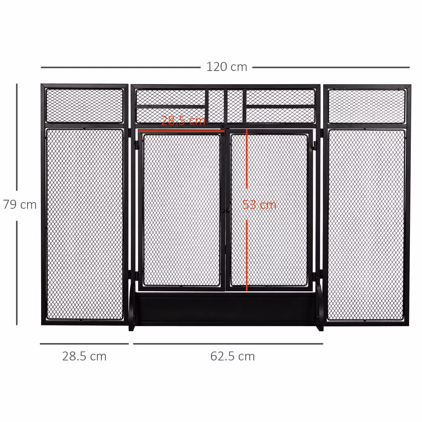 HOMCOM 3-Panel Folding Freestanding Fireplace Screen with Door in Black, W: 120 cm, H: 79 cm – 3