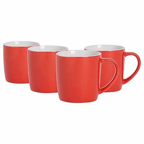 Argon Tableware Red Stoneware Coffee Mugs, 350ml, Pack of 4 – 1