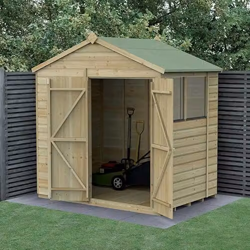 Forest Garden Rustic Brown Shiplap Apex Wooden Garden Shed with 2 Windows and 2 Doors, W: 213.36 cm, D: 153.1 cm, H: 230.05 cm – 2