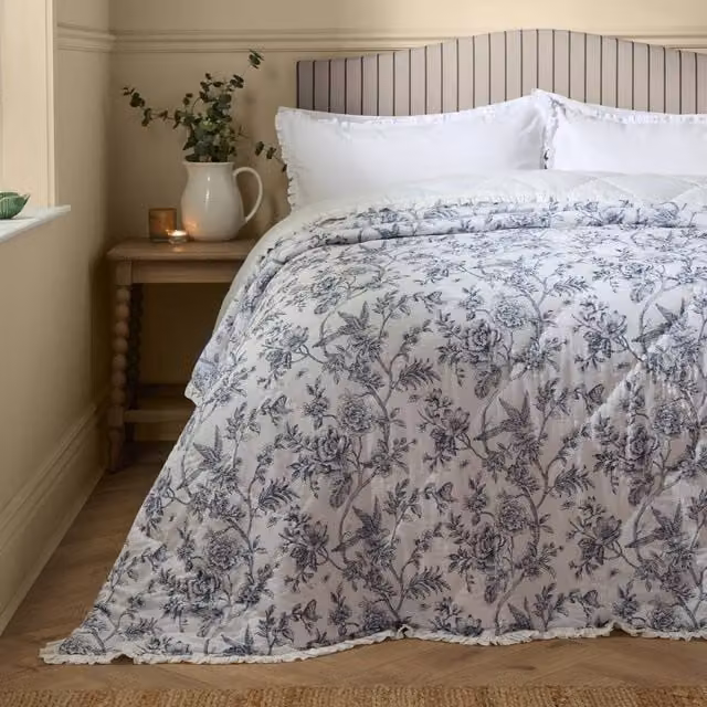 Wylder Hermione Ruffled 100% Cotton Floral Bedspread in White