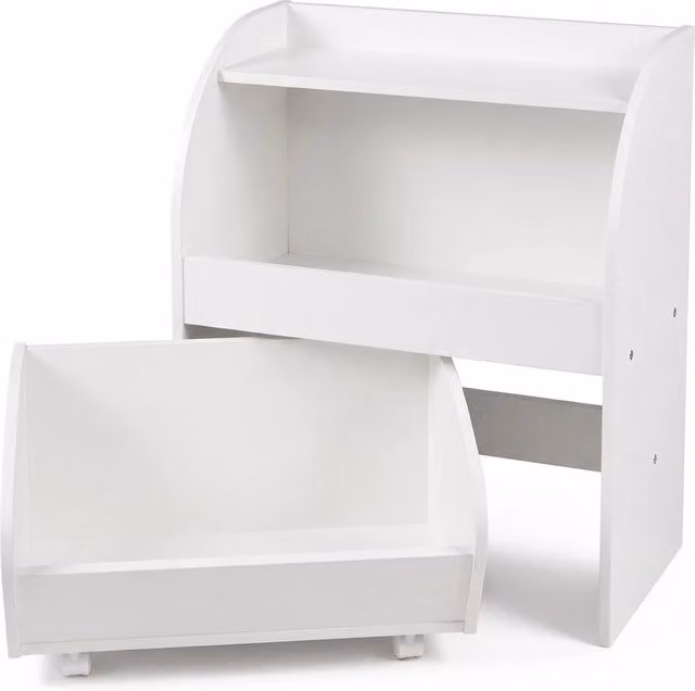 VOGREX White 2 Tier Kids Toy Storage Shelf with Rolling Drawer for Childrens Playrooms and Bedrooms – 1