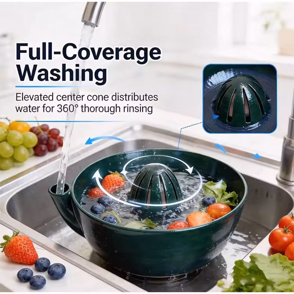 Ventryn Self Spinning Berry Washing Bowl, Automatic Swirl Fruit Colander in Green – 3