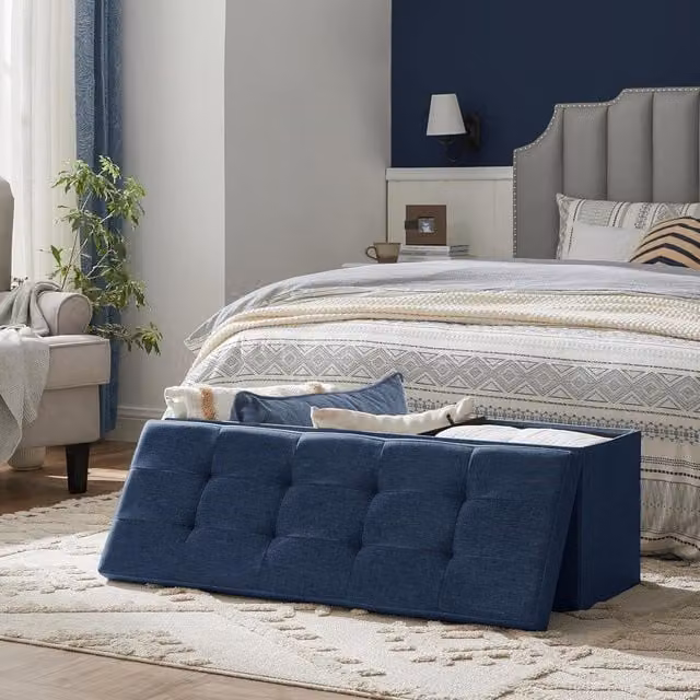 SONGMICS Large Storage Ottoman Bench and Folding Foot Rest in Midnight Blue – 1