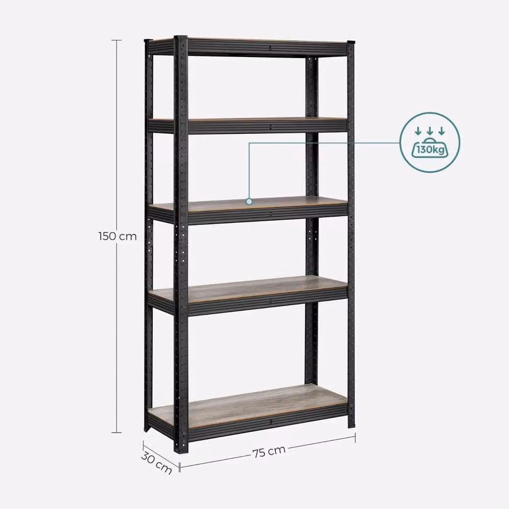 KORVIXA Beige Metal Shelving Unit with Adjustable Shelves, W: 100 cm, D: 30 cm, H: 100 cm – 2