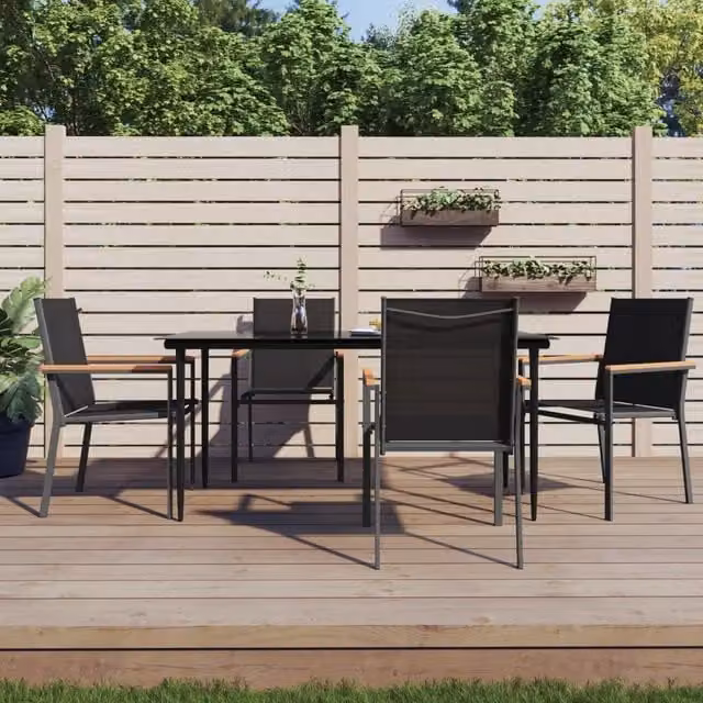 Berkfield Home 5 Piece Garden Dining Set in Black Textilene and Steel