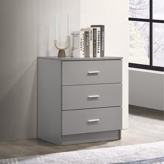 Timber Art Design UK Rio Costa 3 Drawer Bedroom Cabinet Bedside Chest of Drawers in Light Grey, W/D/H: 60 x 40 x 69 cm