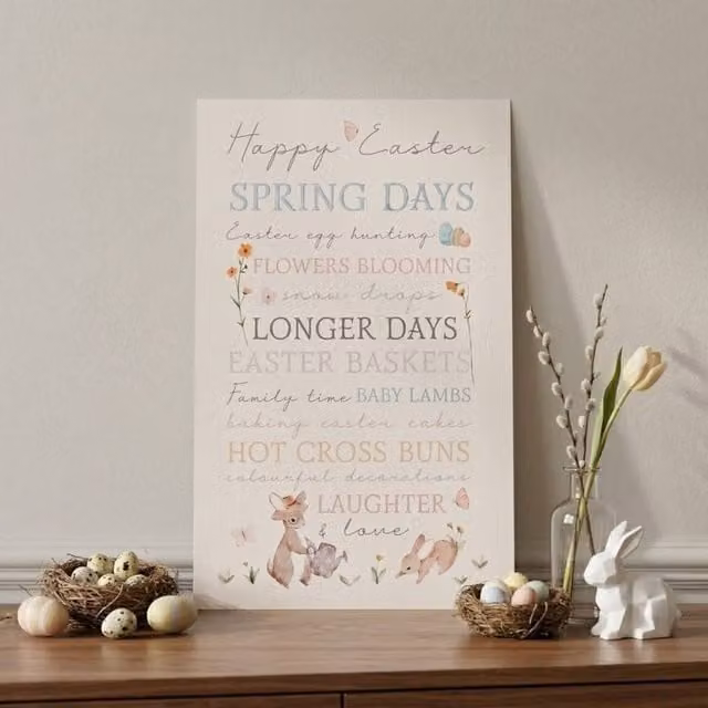 Garden Greatness Multicolour Floral Spring Days Happy Easter Metal Tabletop Plaque, W/D/H: 30 x 20 x 30 cm