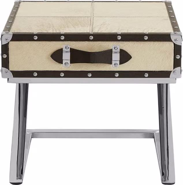 Orsina Genuine Hair-on Leather and Mango Wood Side Table with Storage Cabinet – 1