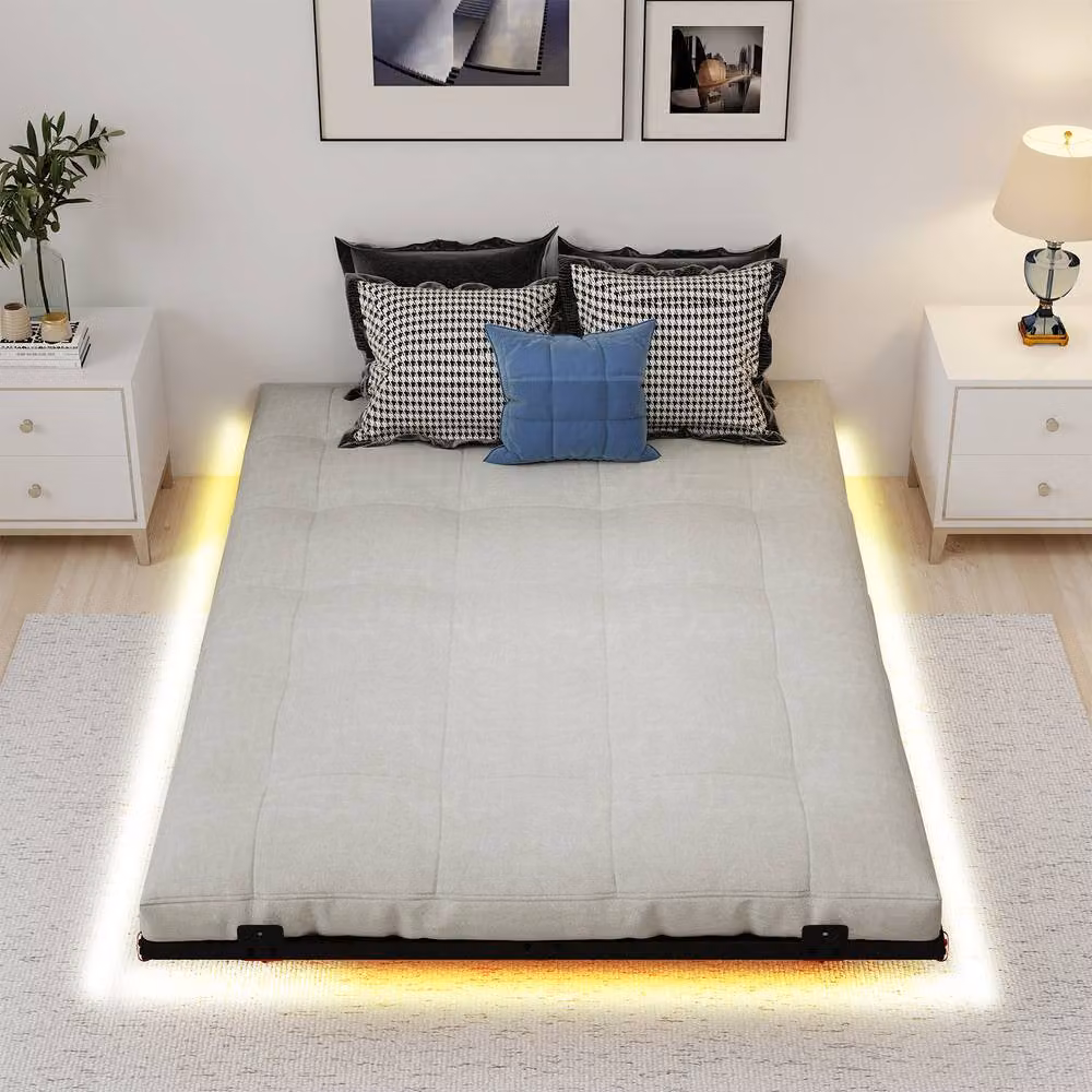 Costway Double Size Modern Metal Floating Bed Frame with LED Under-Bed Lighting in Black, 140 x 200 cm – 2