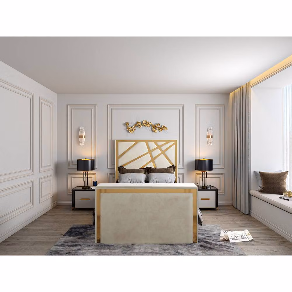 KDMD Morgan Super King Upholstered Soft Velvet TV Bed Frame in Beige – 2