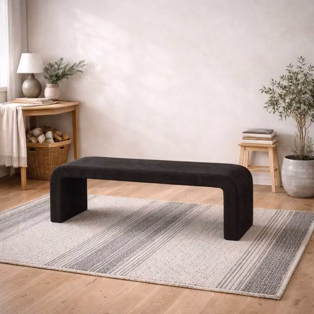 Wyld Haus Palermo Curved Black Bouclé Upholstered Bench