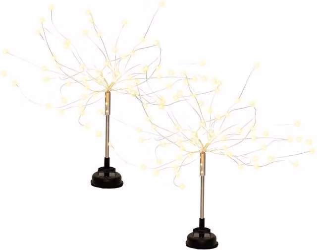 Gardenwize Pack of 2 Solar Starburst LED Garden Stake Lights in Silver with Warm White Light