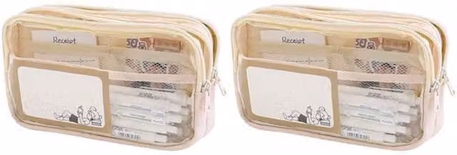 Jaoyeh Trading Ltd 2-Piece Large Capacity Three-Layer Transparent Pencil Case in Beige