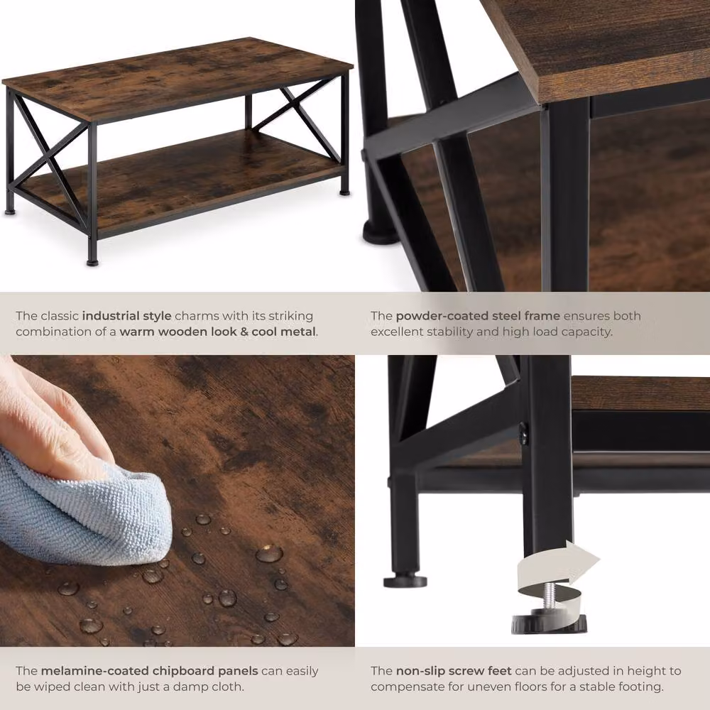 tectake Pittsburgh Rectangular Coffee Table with Storage Shelf in Brown and Grey – 4