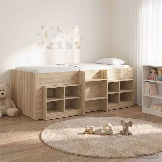 Berkfield Home Loft Bed Frame with Cabinet in Sonoma Oak Brown, 3-Piece Engineered Wood Set