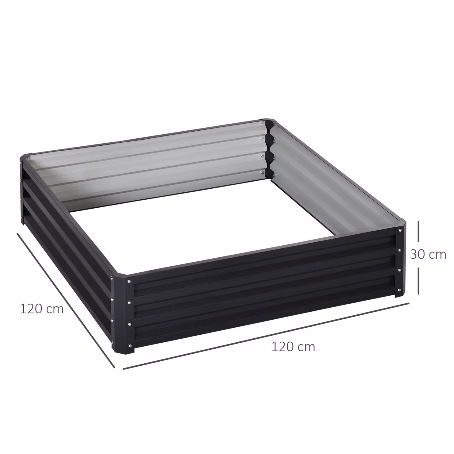 Outsunny Raised Garden Bed Box with Weatherised Steel Frame for Vegetables, Flowers and Herbs, Grey, W/D/H: 120 x 120 x 30 cm – 3