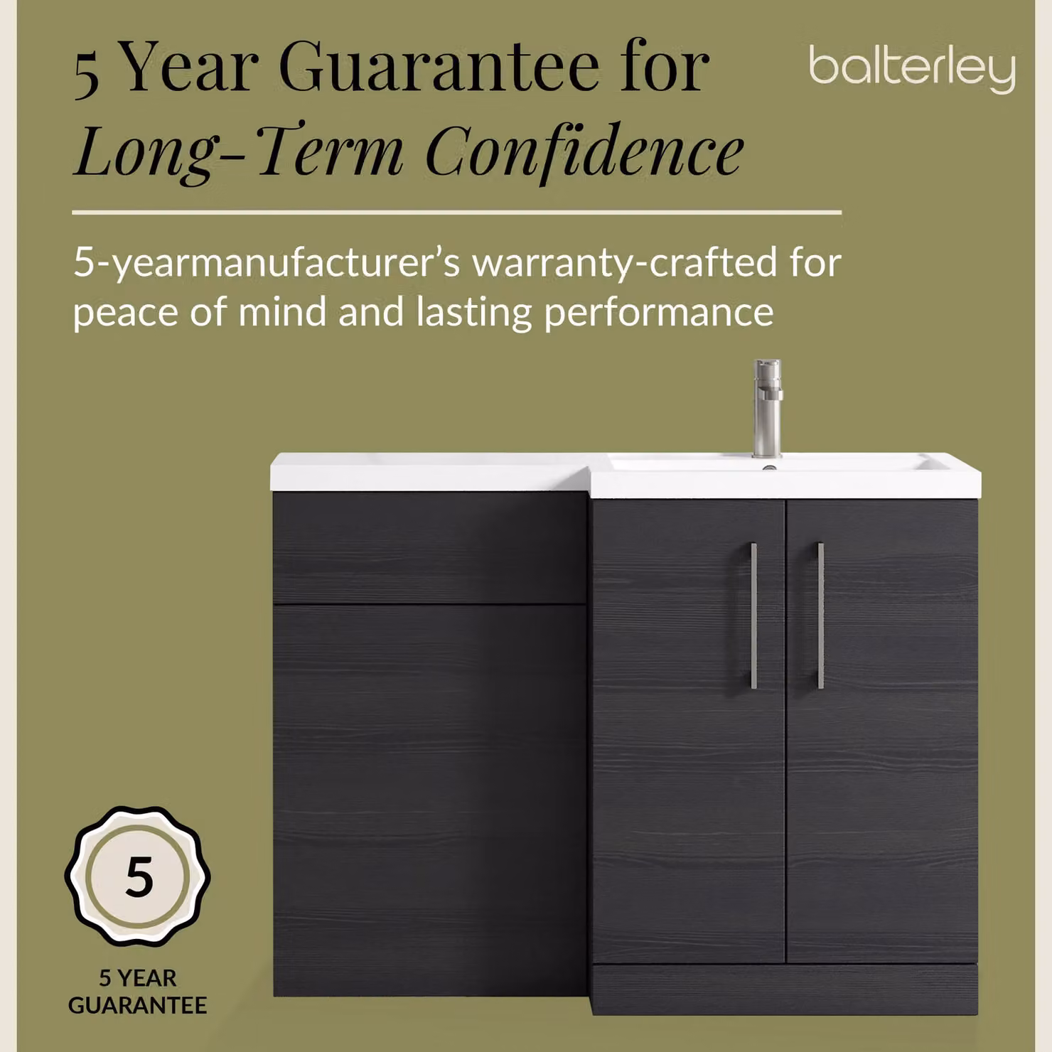 Balterley Charcoal Black Right Hand Bathroom Vanity Basin and WC Unit with Soft Close Doors, Width: 110 cm – 4
