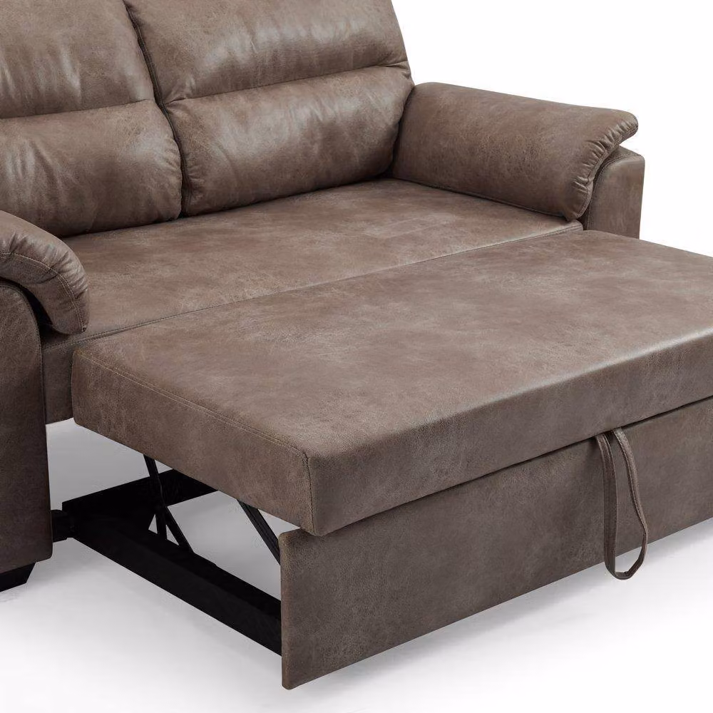 Home Detail Harley 2 Seater Faux Leather Pull Out Sofa Bed in Brown – 4