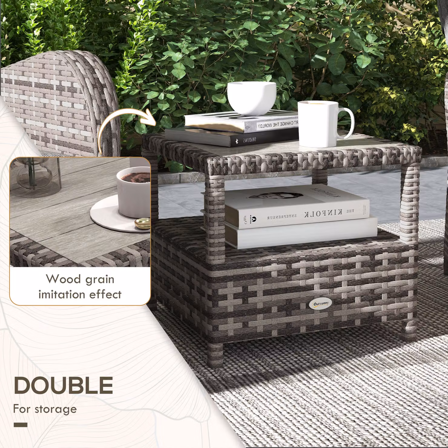 Outsunny 2 Seater Rattan Wicker Chaise Lounge Sofa Set with Cushions in Grey – 5