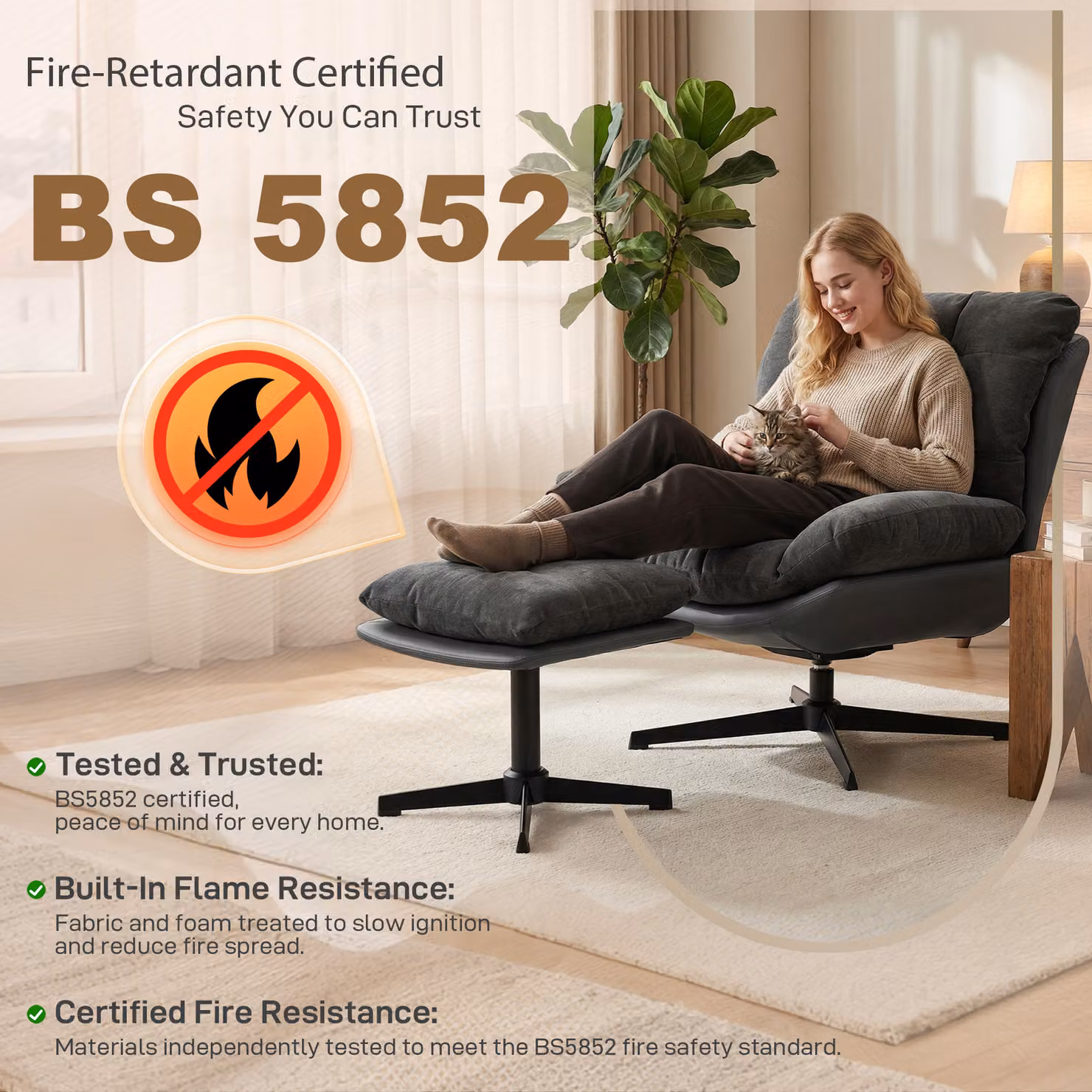 HOMCOM Swivel Accent Chair with Ottoman, Grey Chenille Upholstery and Metal Base – 8