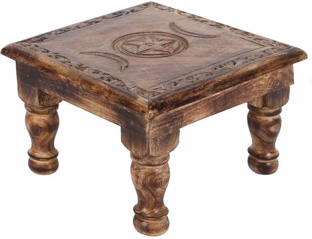 KDMK Mango Wood Triple Moon Altar Table in Brown