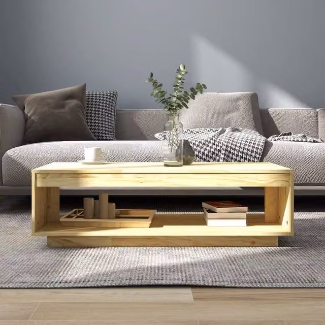 Berkfield Home Modern Rectangular Coffee Table in Natural Solid Pine, W: 110 cm, D: 50 cm, H: 33.5 cm