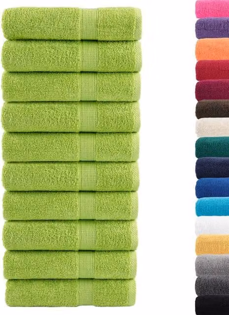 Berkfield Home SOLUND Premium Cotton Terry Shower Towels, Apple Green, 10 Pack, W: 70 cm, H: 140 cm, 600 gsm