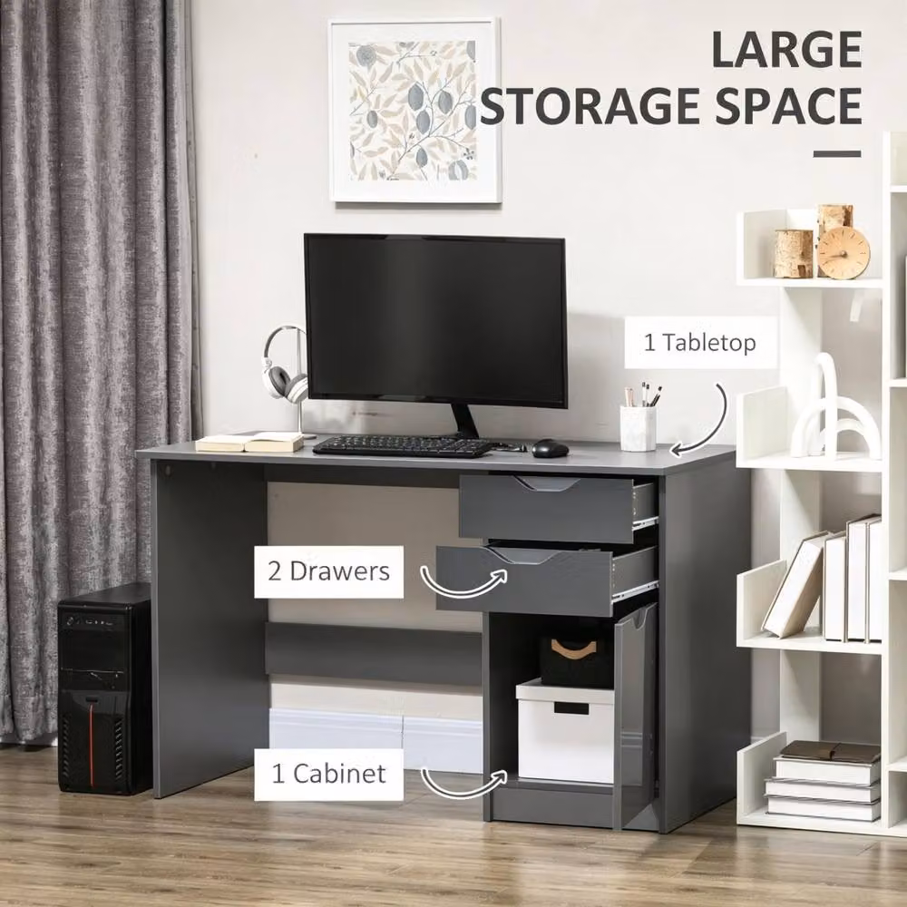 STILVORA Grey Glossy Modern Computer Desk with Drawer Unit, W: 120 cm, D: 60 cm, H: 76 cm – 3