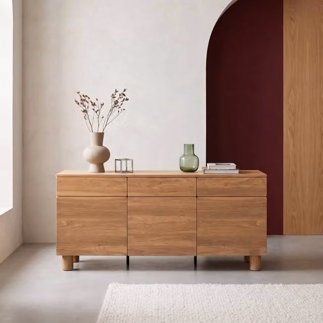 sweeek Modern Brown Wood Sideboard with 3 Doors and 3 Soft-Close Drawers – 1