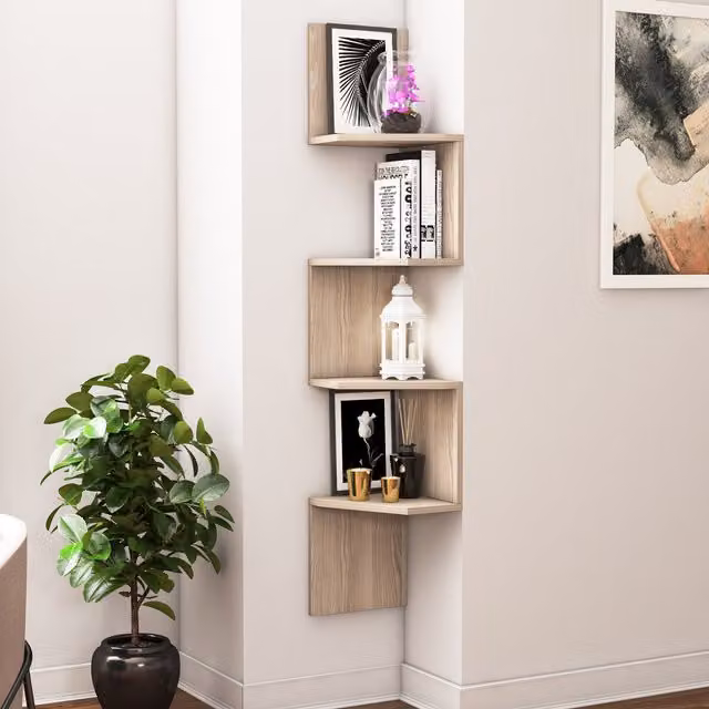 Desaldino Cordoba Corner Wall Shelf in Grey and Brown