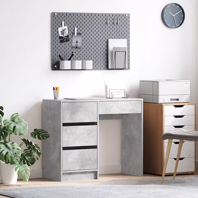 Berkfield Home Grey Industrial Writing Desk with Single Pedestal Storage