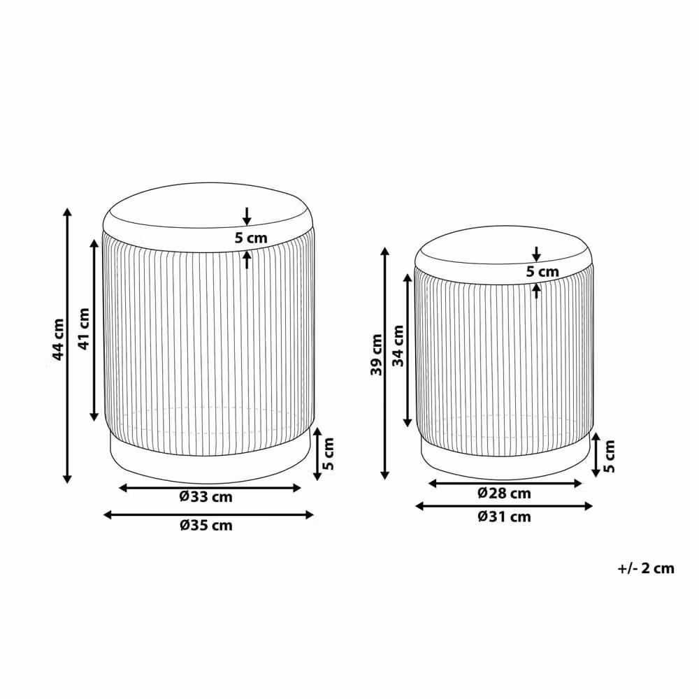 Wyld and Coco Set of 2 Grey Velvet Cylindrical Storage Pouffes with Gold Metal Base – 4