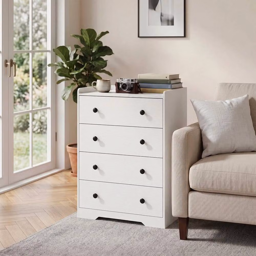 NESTLUNE 4 Drawer Chest of Drawers, White Wood Effect Storage Cabinet – 3