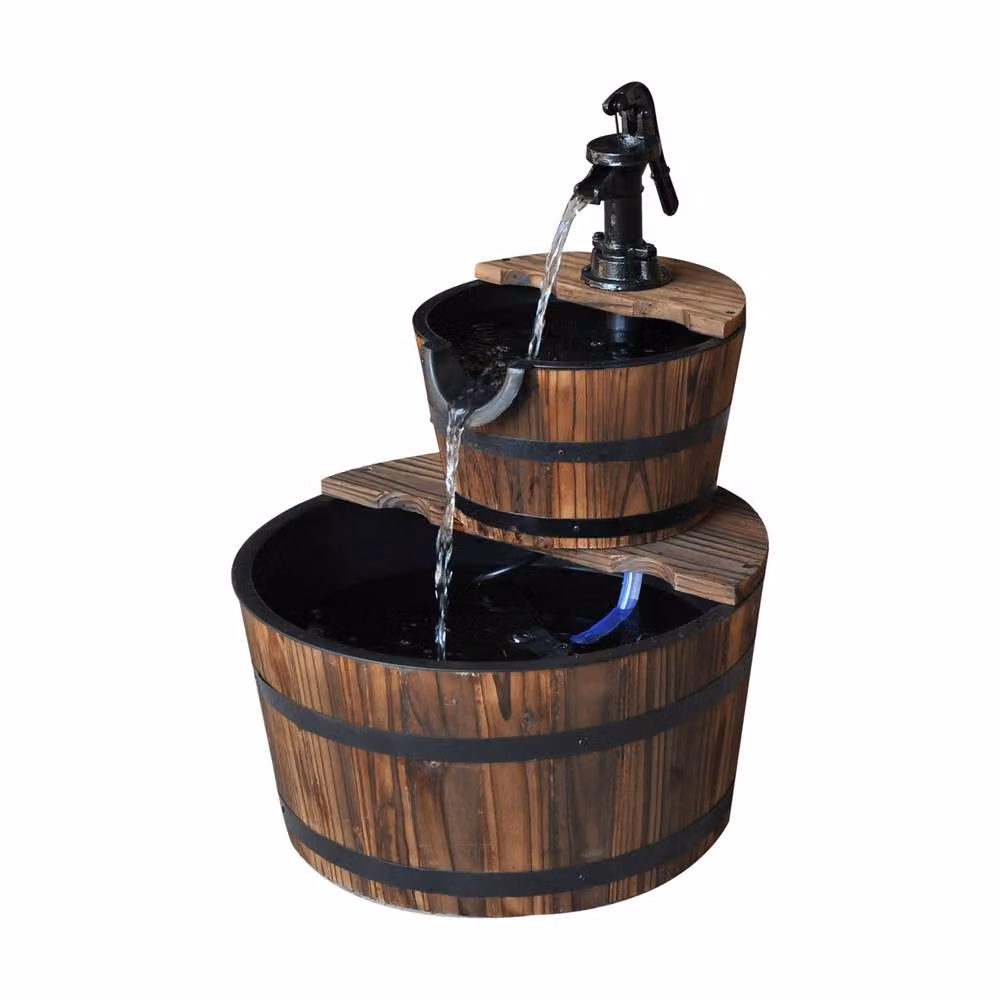 Outsunny Wooden Cascading Water Pump Fountain in Brown, W/D/H: 44.5 x 58.5 x 44.5 cm – 3