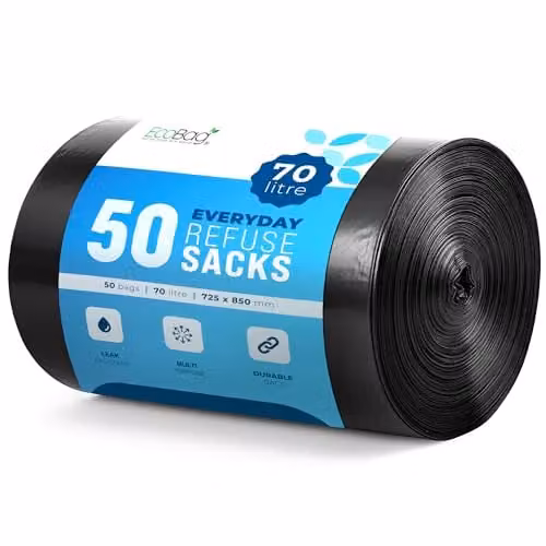 EcoBag Recyclable and Leak Resistant Black Refuse Sacks, 72.5 l