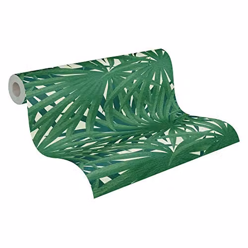 A.S. Création Botanical Floral Non-Woven Vinyl Wallpaper in Green and White