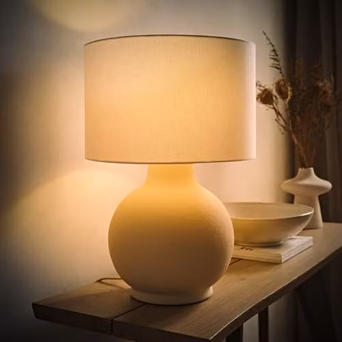 ValueLights Blair Ceramic Table Lamp with Natural Linen Drum Shade in Beige – 2
