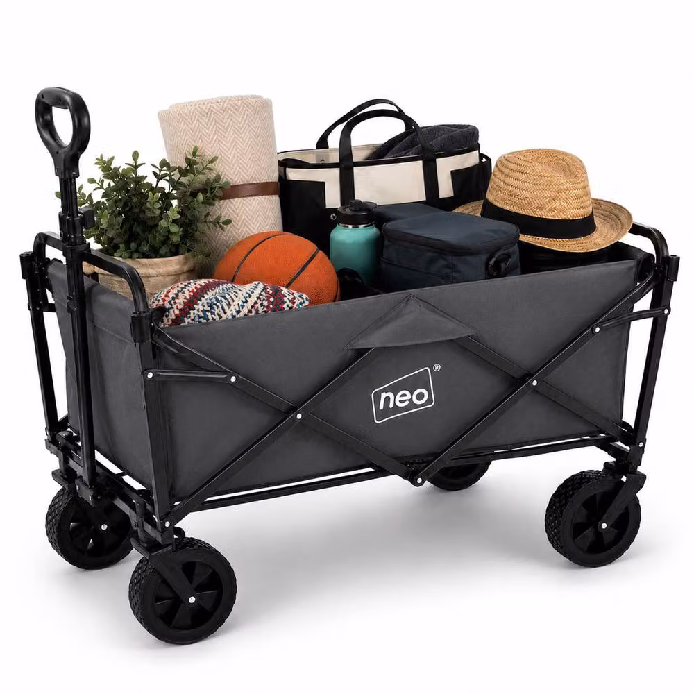 Neo Folding Garden Wagon Cart in Grey with 138L Capacity and 120kg Load Limit – 6